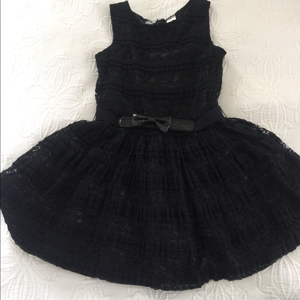 Guess Black lace dress with patent leather belt.